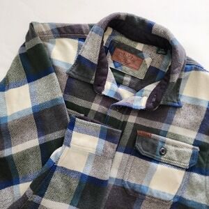 Orvis‎ Flannel gray blue plaid long sleeve button front shirt jacket mens size L